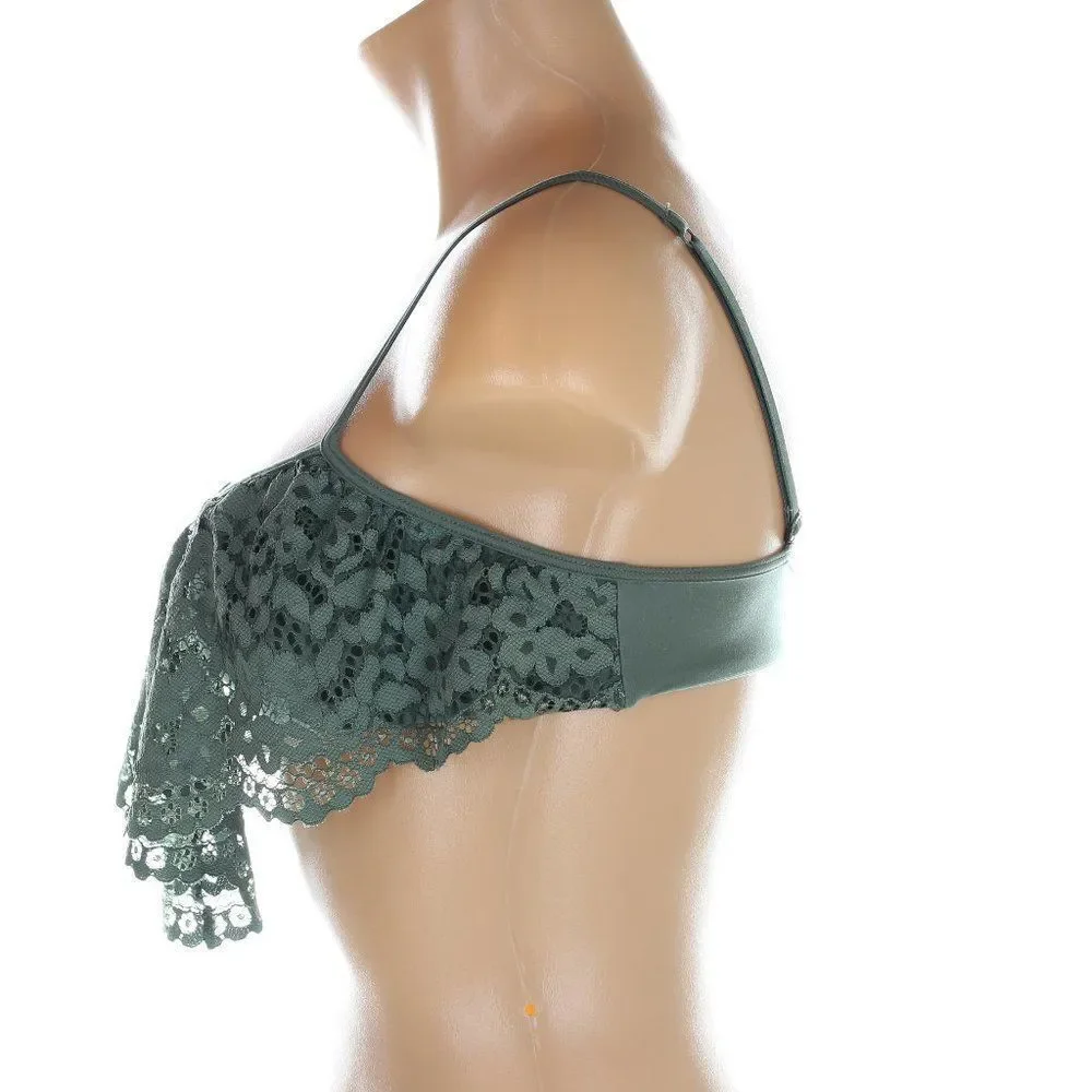 NWT Victoria's Secret Sage Green Lace Ruffle Bralette Crop Top XS